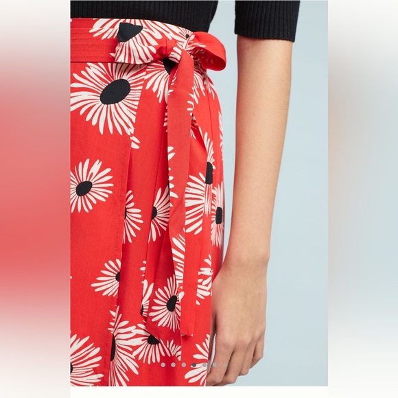 Anthropologie Red Asymmetrical Wrap Midi Skirt - Picture 9 of 10